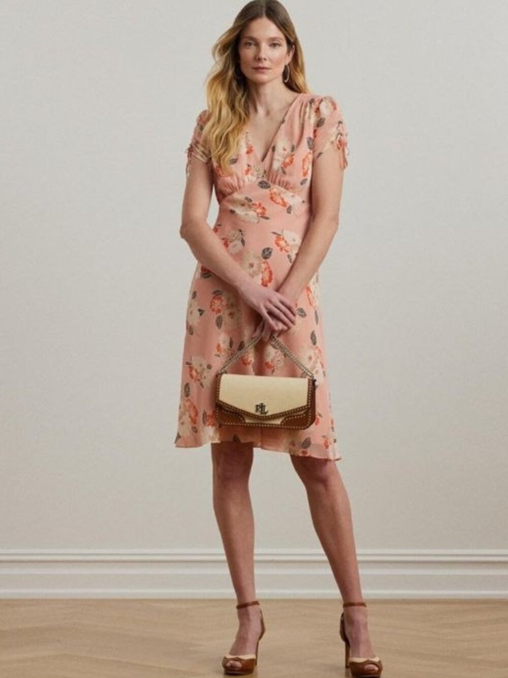 $165 Lauren Ralph Lauren Women's Floral Georgette Short-Sleeve Dress Size 14